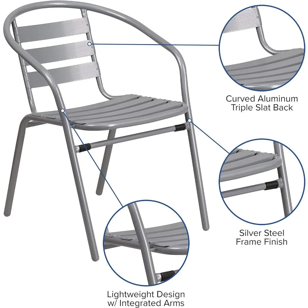 5-Piece Patio Dining Set with Square Glass Metal Table and Stackable Slat Back Chairs