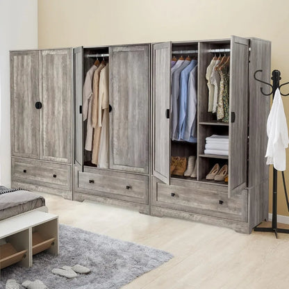 with Hanging Rod, Adjustable Shelves and Drawer, Freestanding Wardrobe