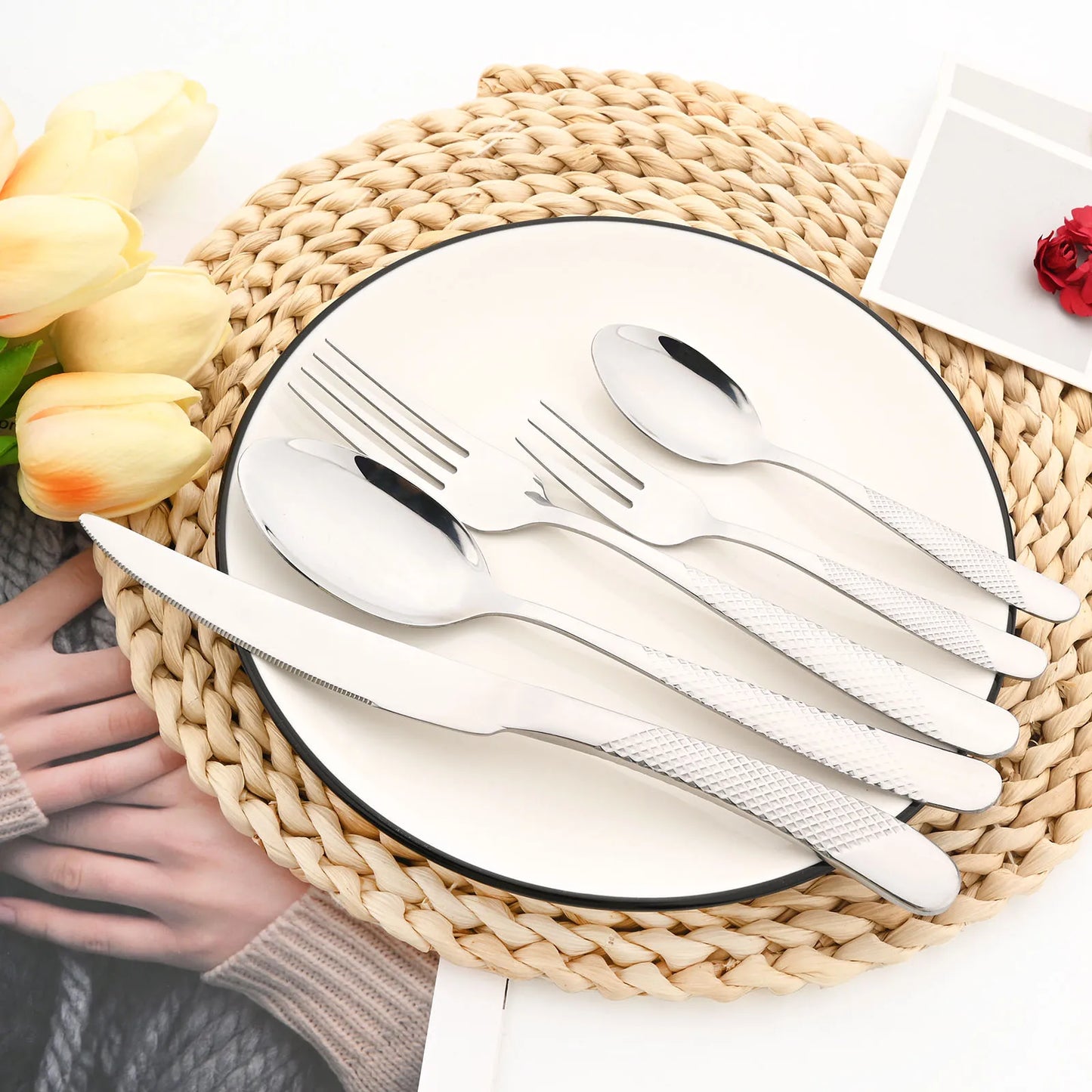 30Pcs Stainless Steel Cutlery Set, Luxury Dinnerware,