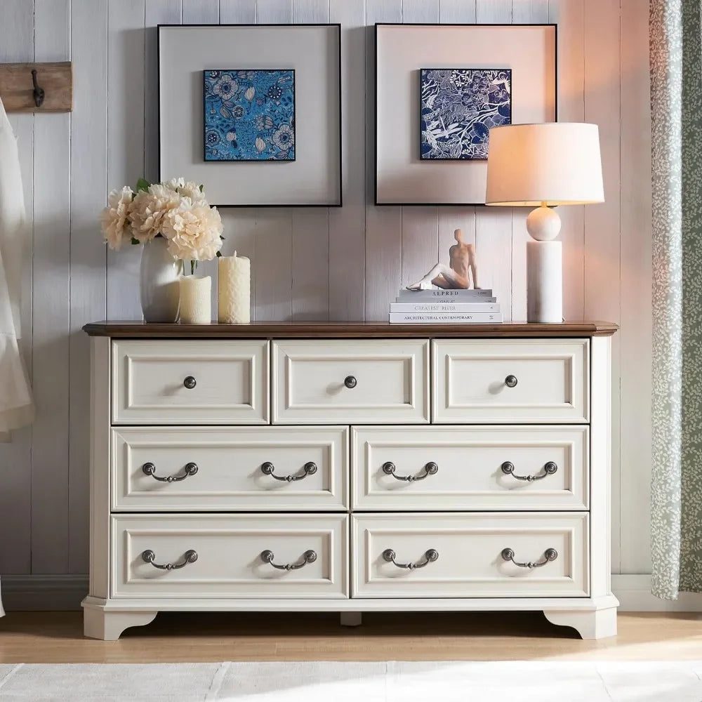 Farmhouse 7 Drawers Dresser for Bedroom, 54" Wide Wood