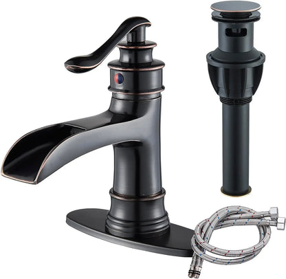 Waterfall Bathroom Faucet Oil Rubbed Bronze Single Handle Lavatory Mixer Tap