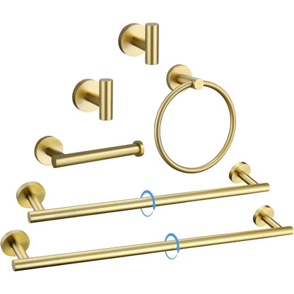 6 Pcs Bathroom Hardware Brushed Gold Towel Bar Set