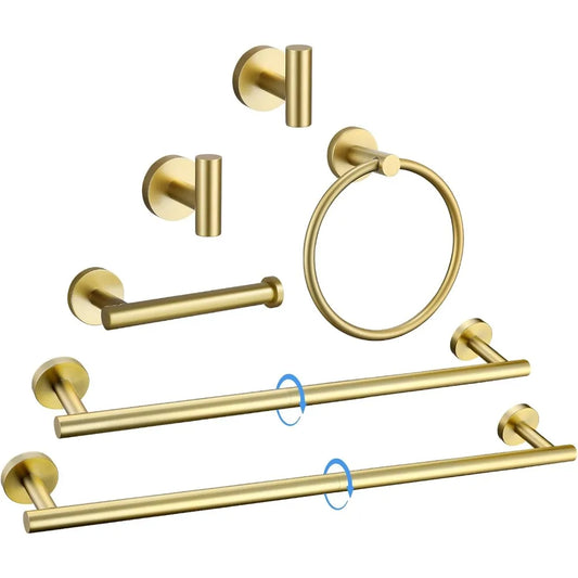 6 Pcs Bathroom Hardware Brushed Gold Towel Bar Set