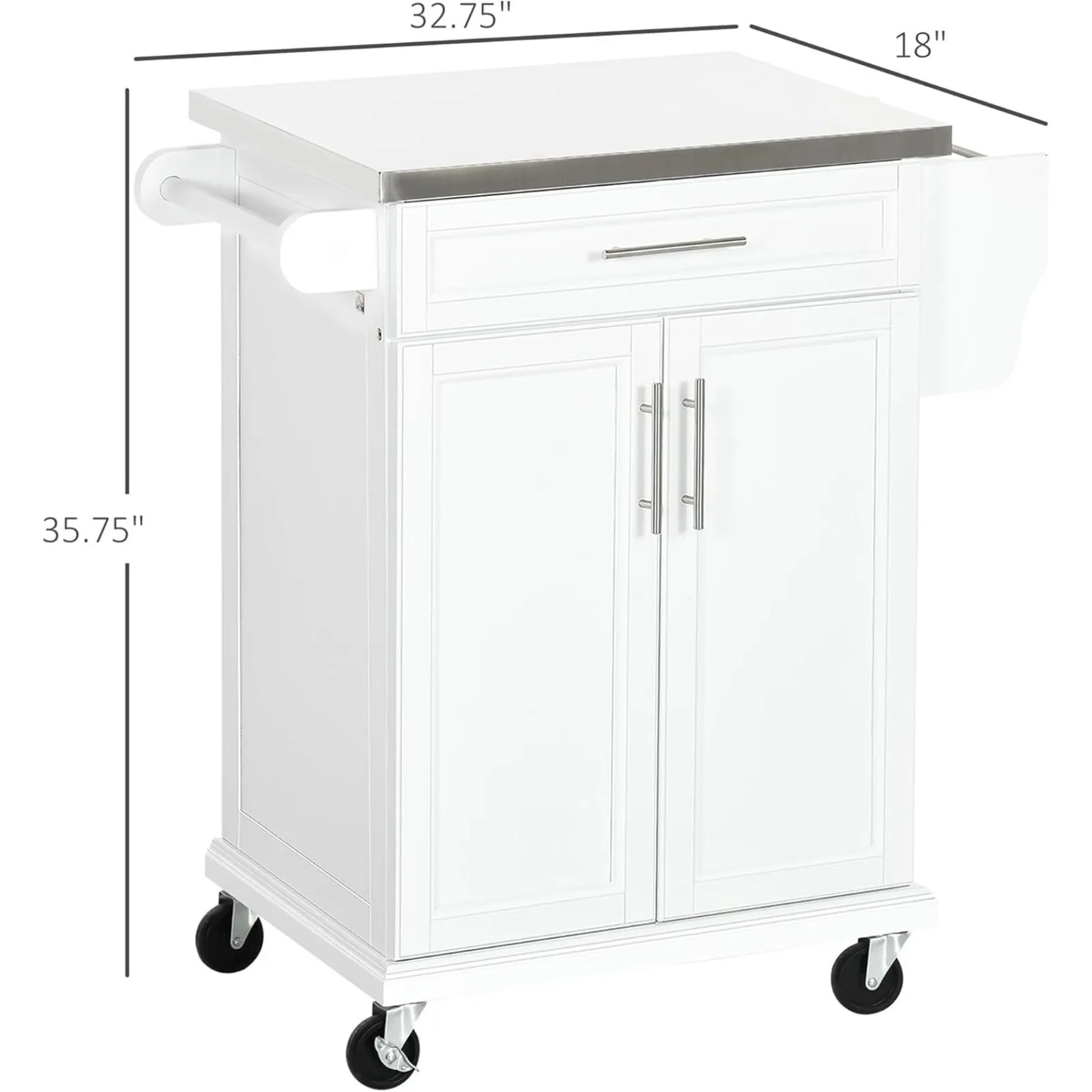 Rolling Kitchen Cart with Stainless Steel Countertop, Drawer, Towel Rack and Spice Rack, Utility