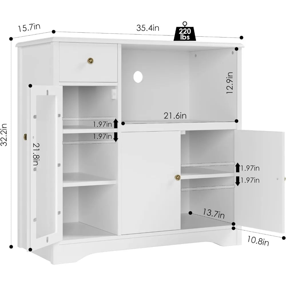 Storage Cabinet with 3 Doors and 1 Drawer, Buffet Cabinet Sideboard with Adjustable Shelves, Microwave Stand Cabinet for Kitchen