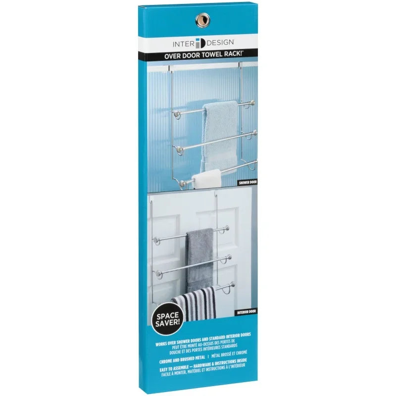 Over the Shower Door Towel Rack for Bathroom, Chrome/Brushed