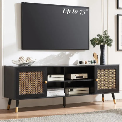 Wood Mid Century TV Stand for 75 inch TV,Rustic Oak Modern Entertainment Center