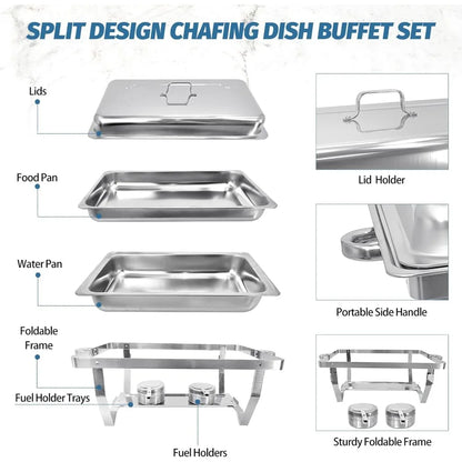 2 Pack Stainless Steel Chafing Dishes 8 Quart Full Size