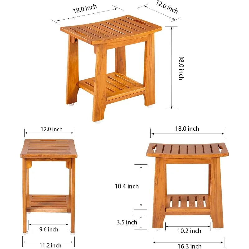 Teak Shower Bench Seat with Handle 14 Inch