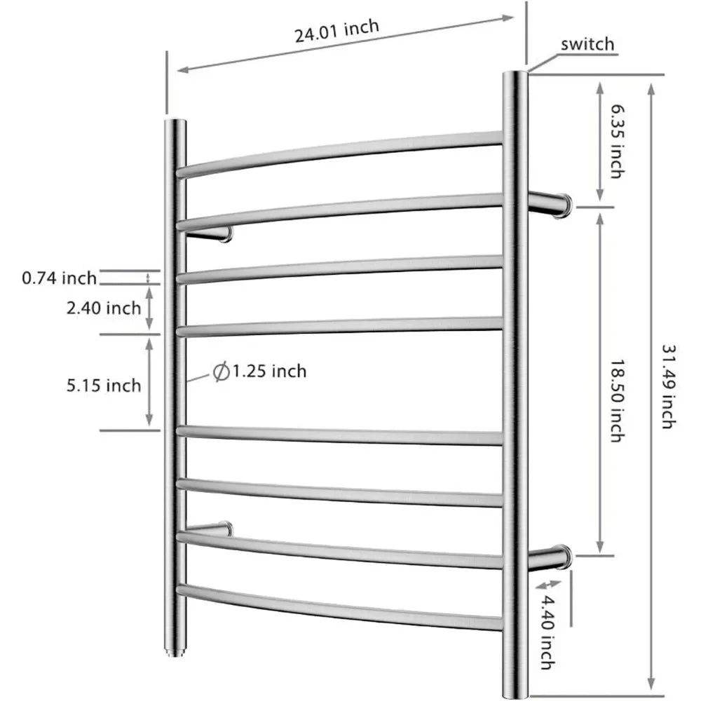 Towel Warmer 8 Bar Plug-in Curved Bath Towel Heater