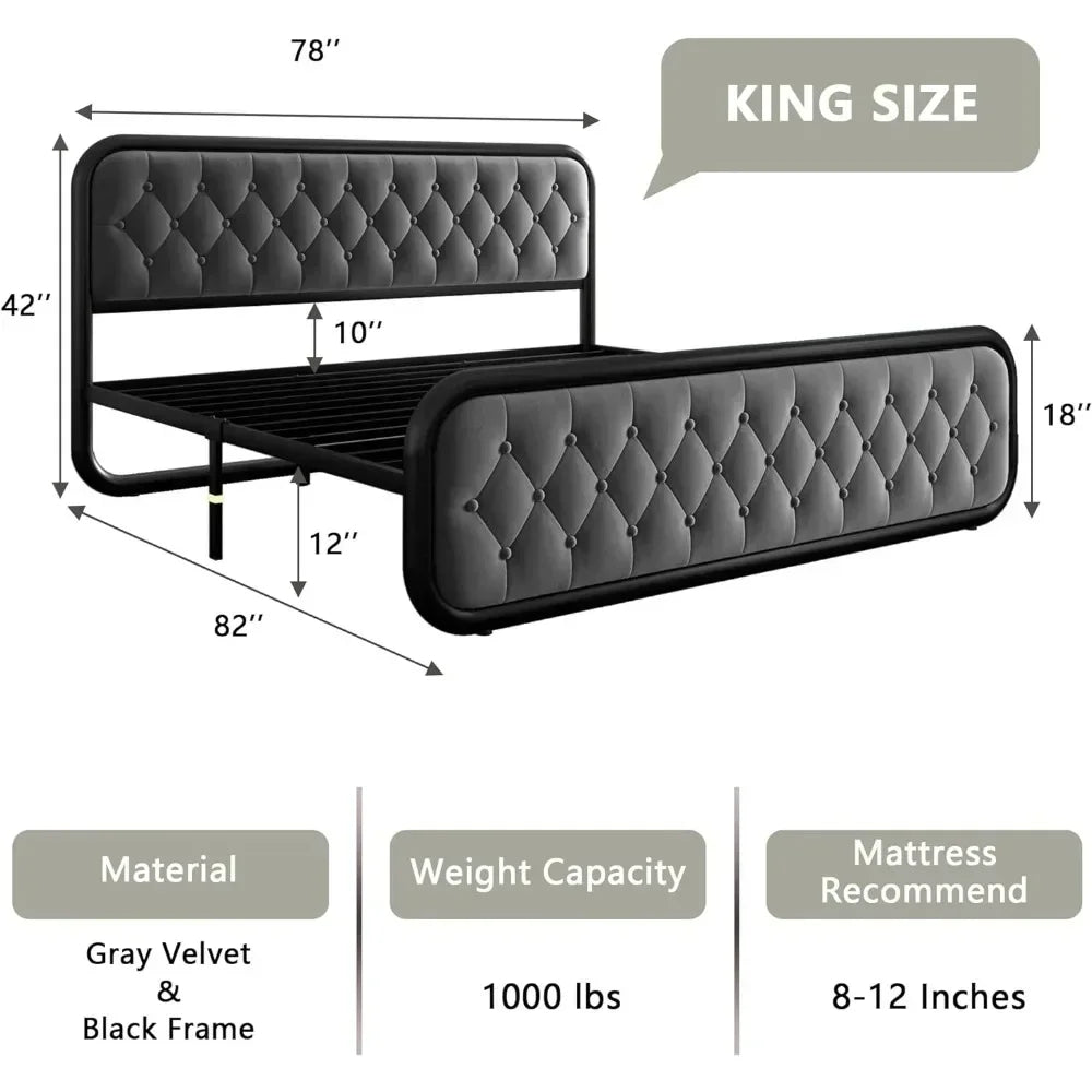 King Size Bed Frame Heavy Duty Bed With Faux Leather Headboard