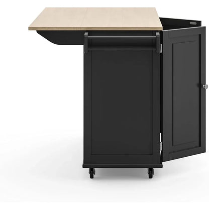 Kitchen Cart with Wood Top and Drop Leaf Breakfast Bar