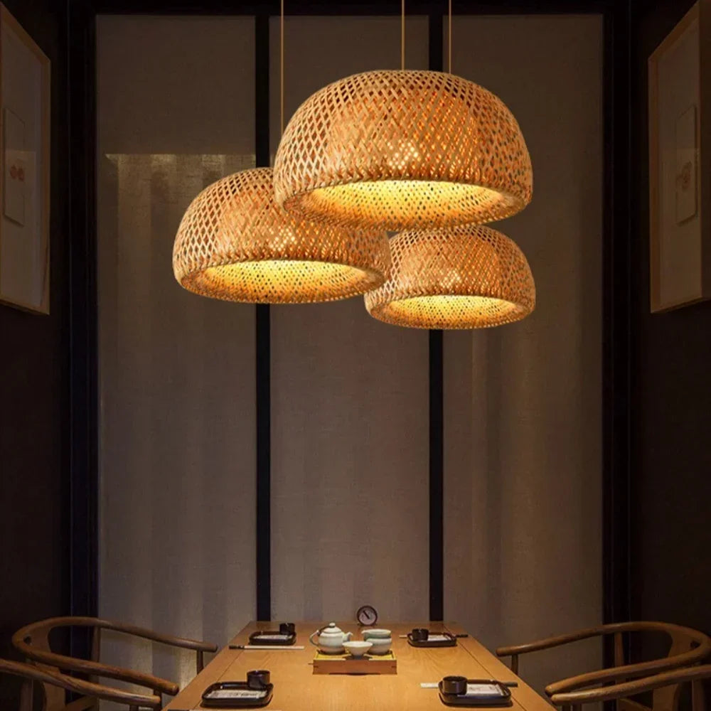 Bamboo PendanL LED Light Fixture