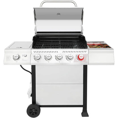 5-Burner BBQ Propane Grill, Stainless Steel Barbecue Gas Grill