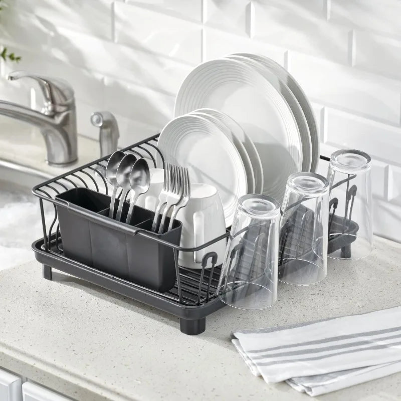 Alloy Steel Sink Dish Drying Rack Holder with Plastic Swivel Spout