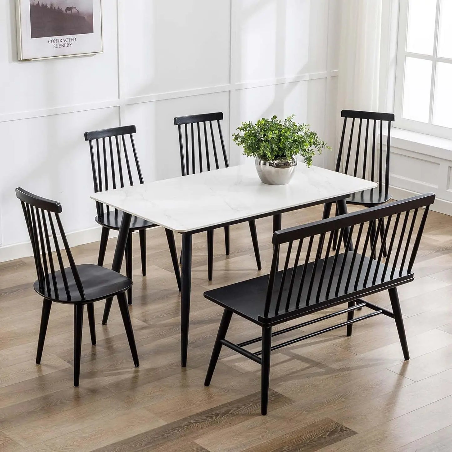 Dining Chairs Set of 4 Wood Dining Room Chair Black Spindle