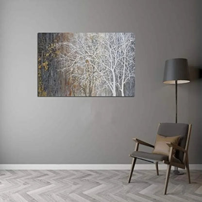 Autumn Painting On Canvas White Tree Wall Art Large Landscape