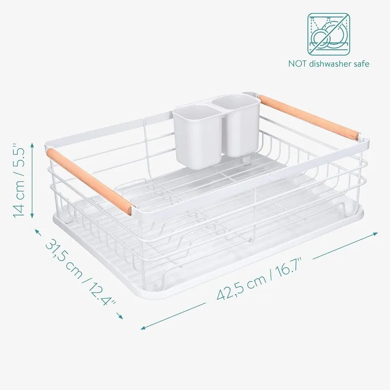 Dish Rack with Beechwood Handles - Metal Dish Drying Rack