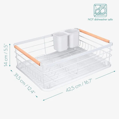 Dish Rack with Beechwood Handles - Metal Dish Drying Rack