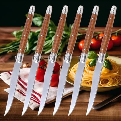 4/6/8 P Serrated Steak Knives Set Wood Handle Full Tang Steel